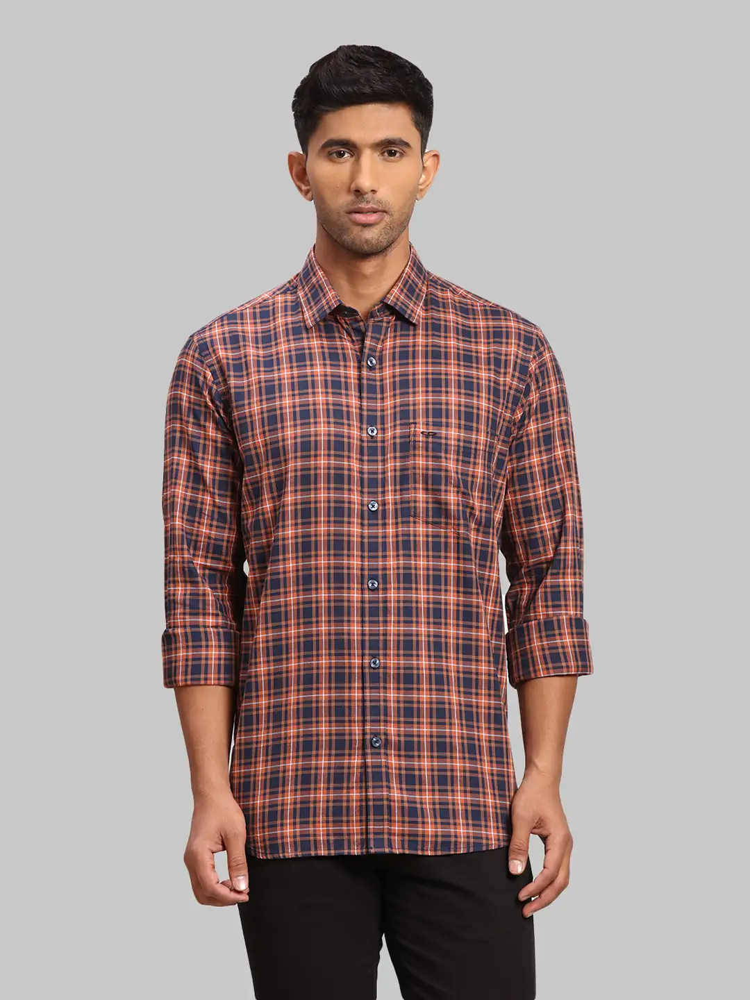 Men Brown Tailored Fit Checks Cotton Full Sleeve Shirts