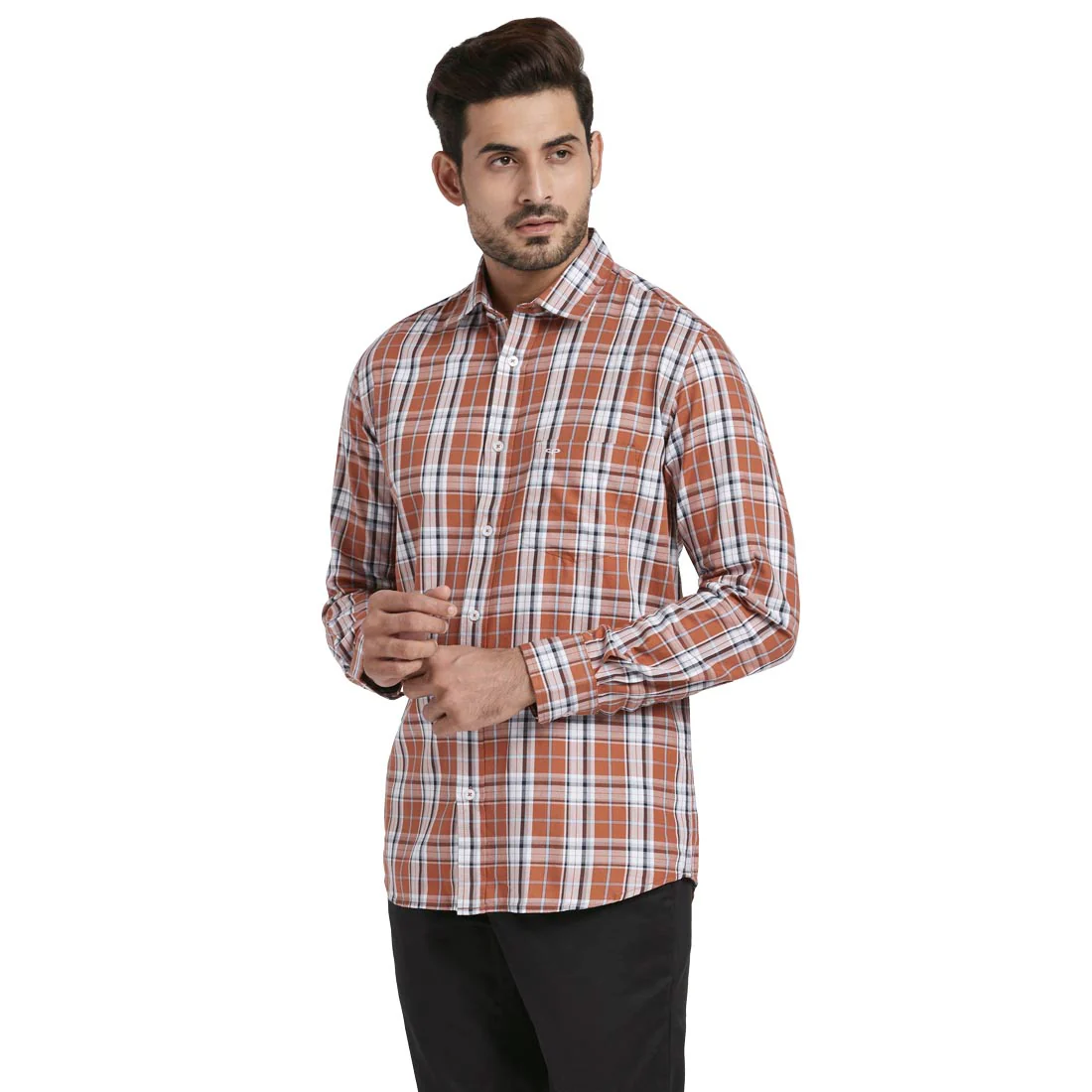 Men Brown Tailored Fit Checks Cotton Full Sleeve Shirts - Image 3