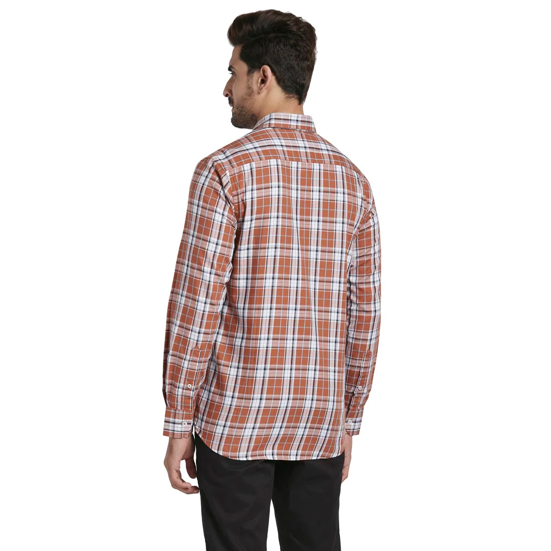 Men Brown Tailored Fit Checks Cotton Full Sleeve Shirts - Image 4