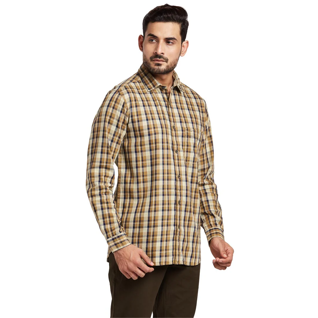 Men Brown Tailored Fit Checks Cotton Full Sleeve Shirts - Image 2