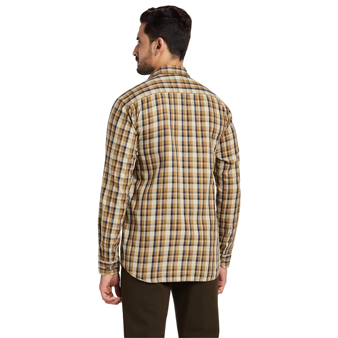 Men Brown Tailored Fit Checks Cotton Full Sleeve Shirts - Image 4
