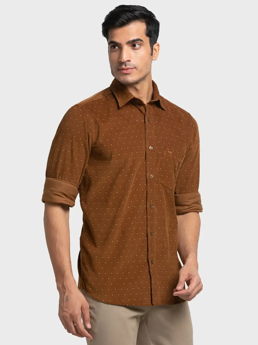 Men Brown Tailored Fit Print Cotton Full Sleeve Shirts - Image 2