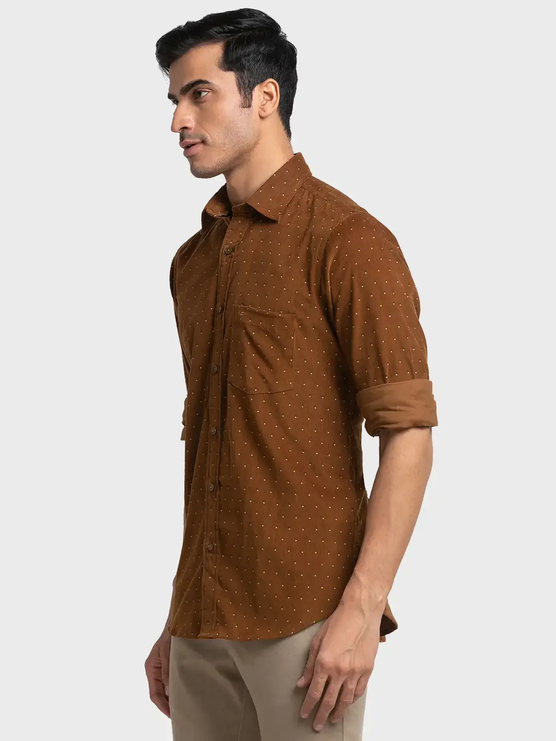 Men Brown Tailored Fit Print Cotton Full Sleeve Shirts - Image 3