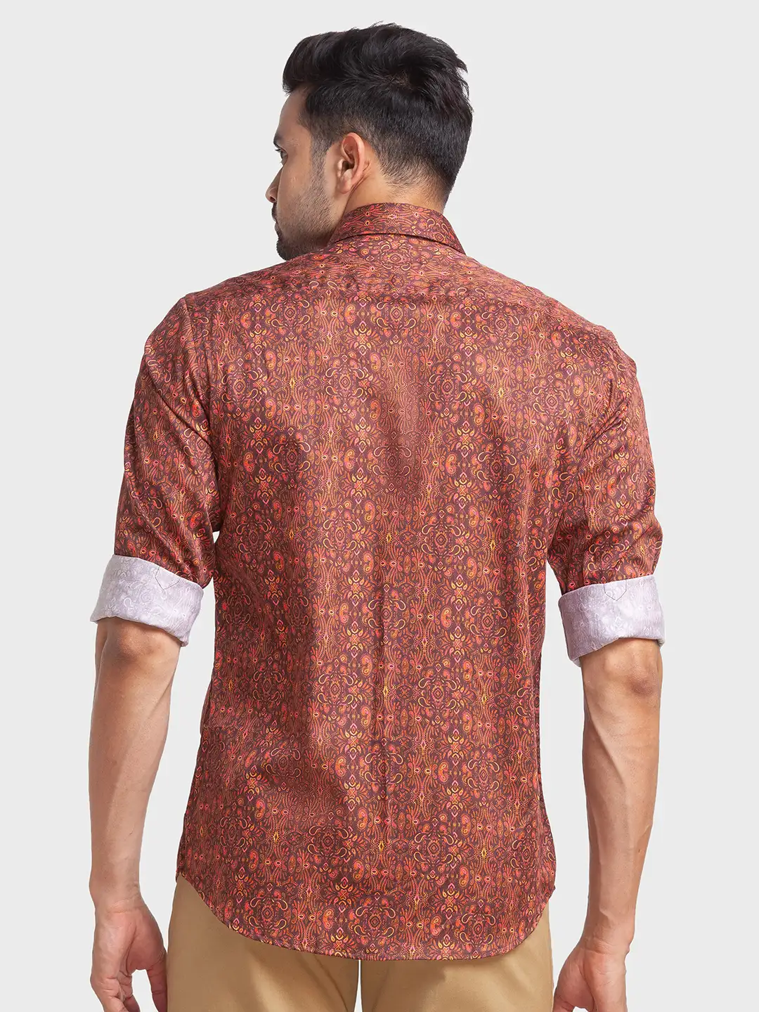 Men Brown Tailored Fit Print Cotton Full Sleeve Shirts - Image 4