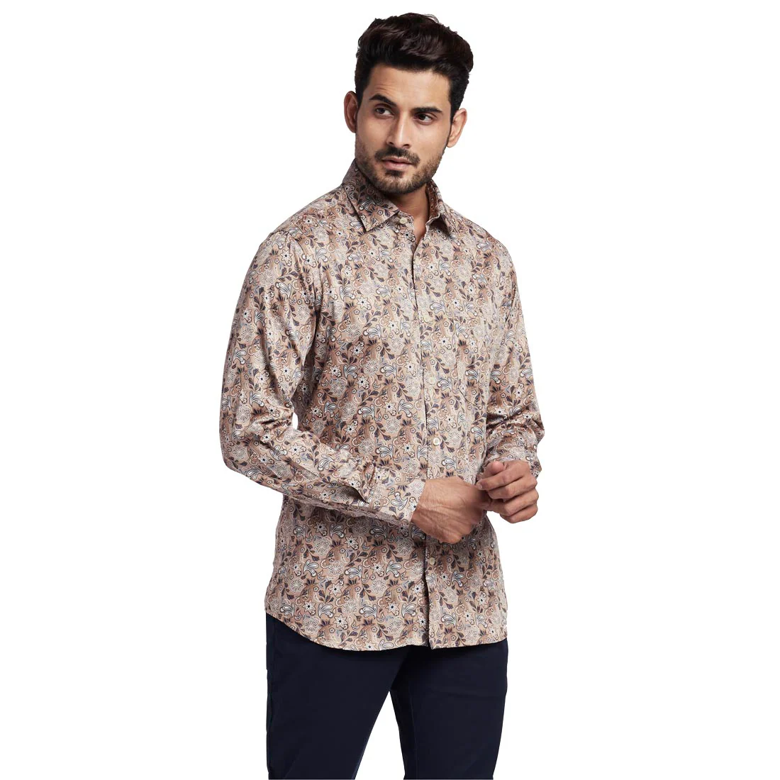 Men Brown Tailored Fit Print Cotton Full Sleeve Shirts - Image 2