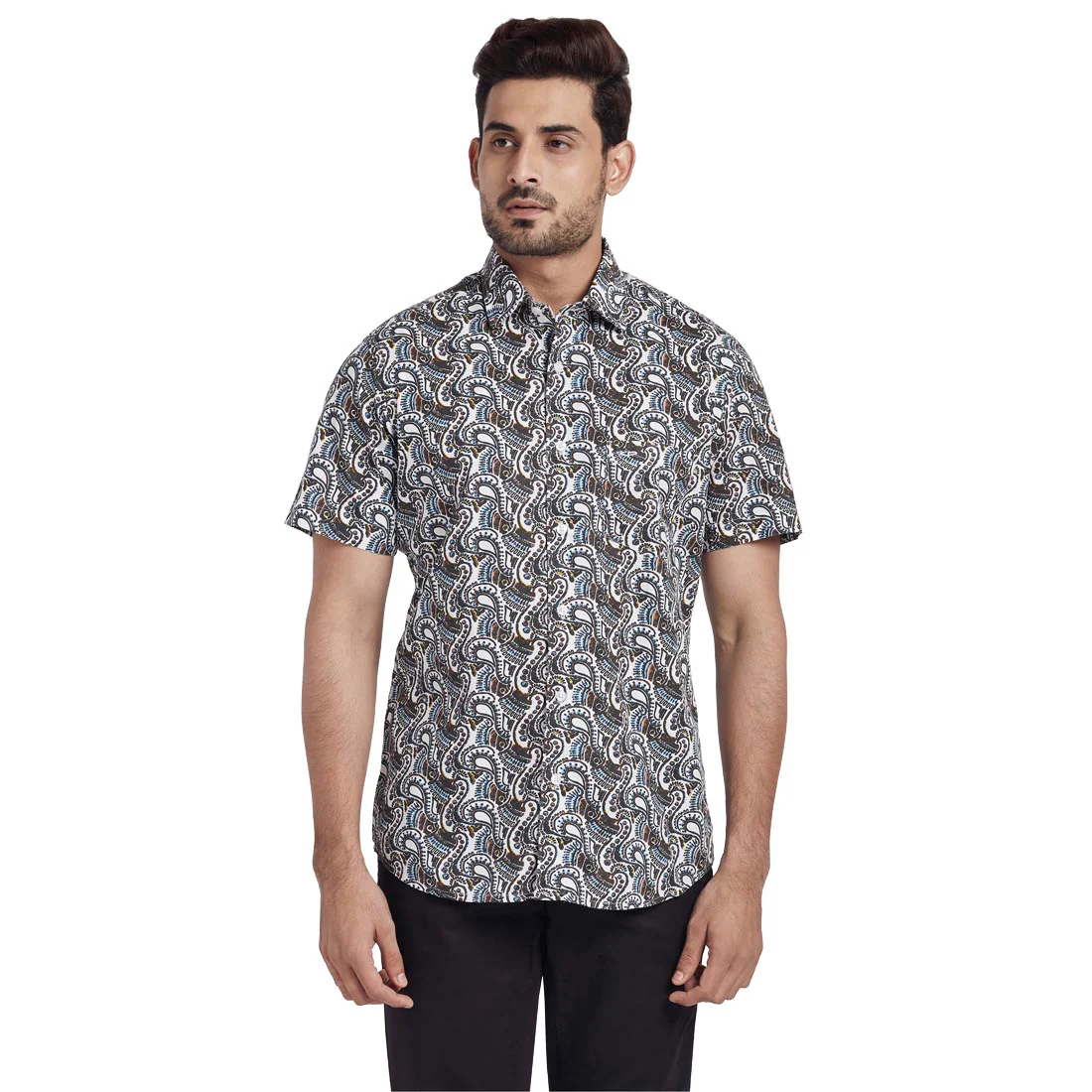 Men Brown Tailored Fit Print Cotton Half Sleeve Shirts