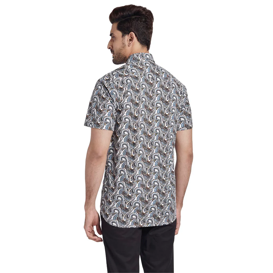 Men Brown Tailored Fit Print Cotton Half Sleeve Shirts - Image 4