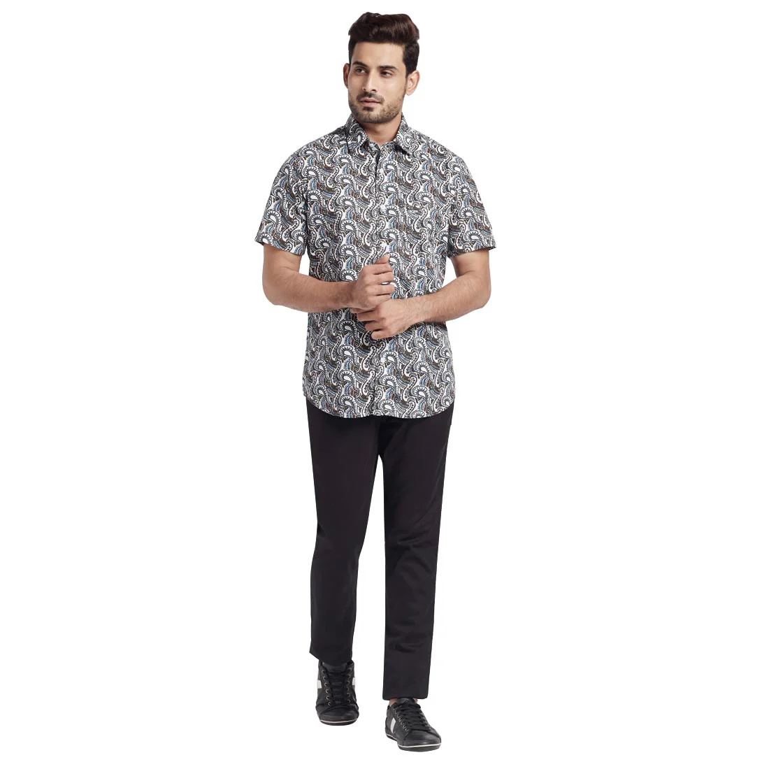 Men Brown Tailored Fit Print Cotton Half Sleeve Shirts - Image 5