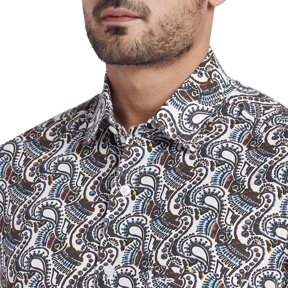 Men Brown Tailored Fit Print Cotton Half Sleeve Shirts - Image 6