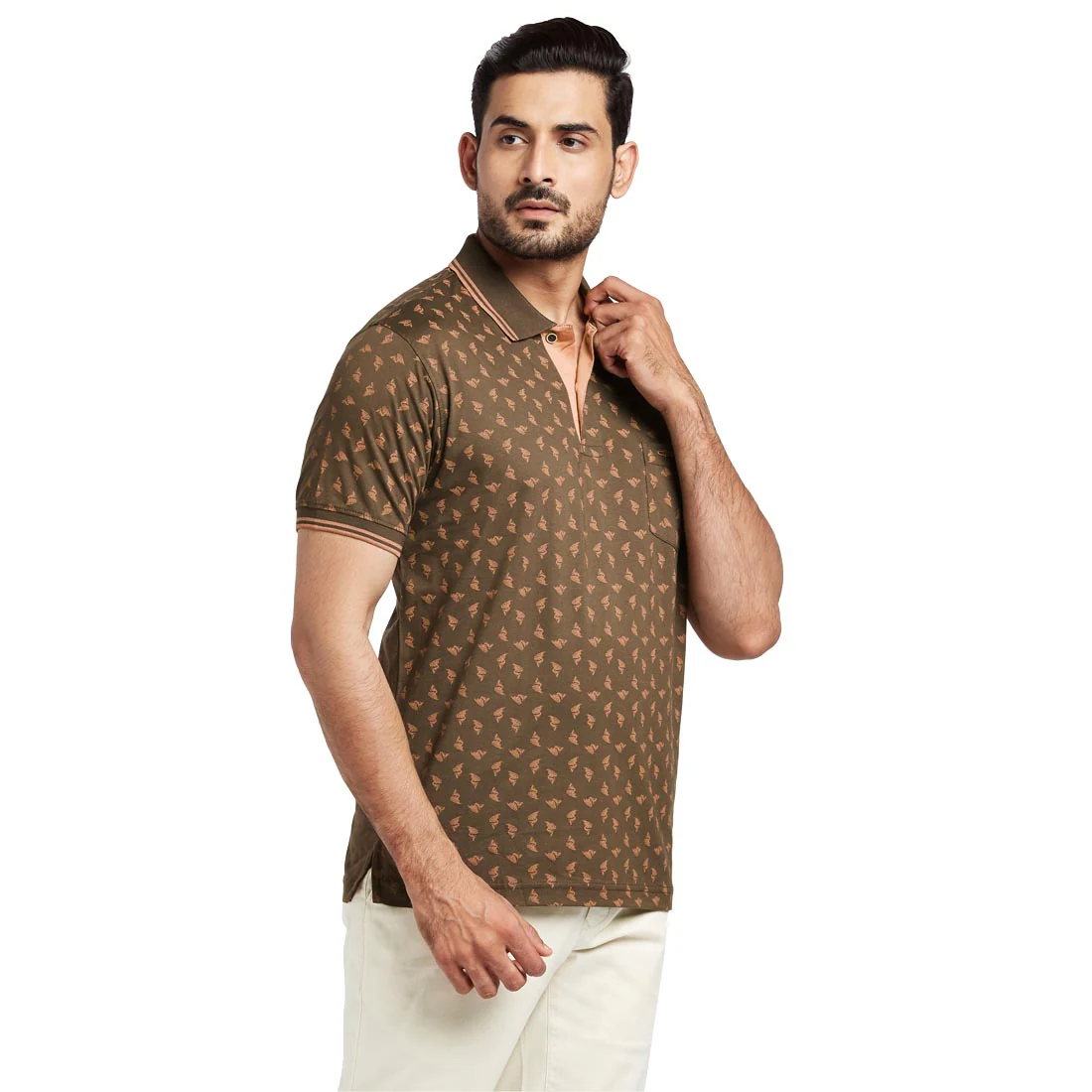 Men Brown Tailored Fit Print Cotton Half Sleeve T-Shirt - Image 2