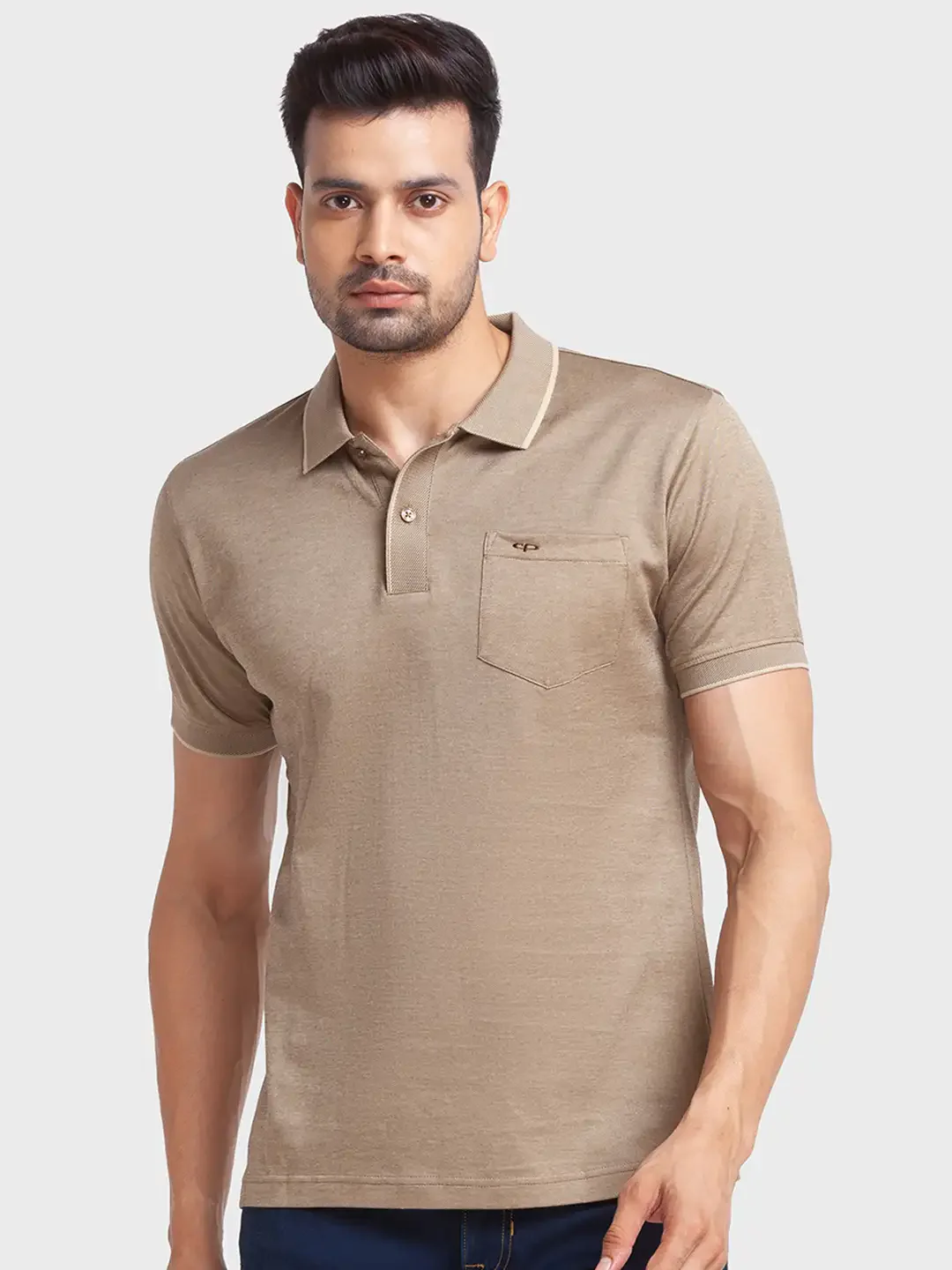 Men Brown Tailored Fit Solid Cotton Half Sleeve T-Shirt