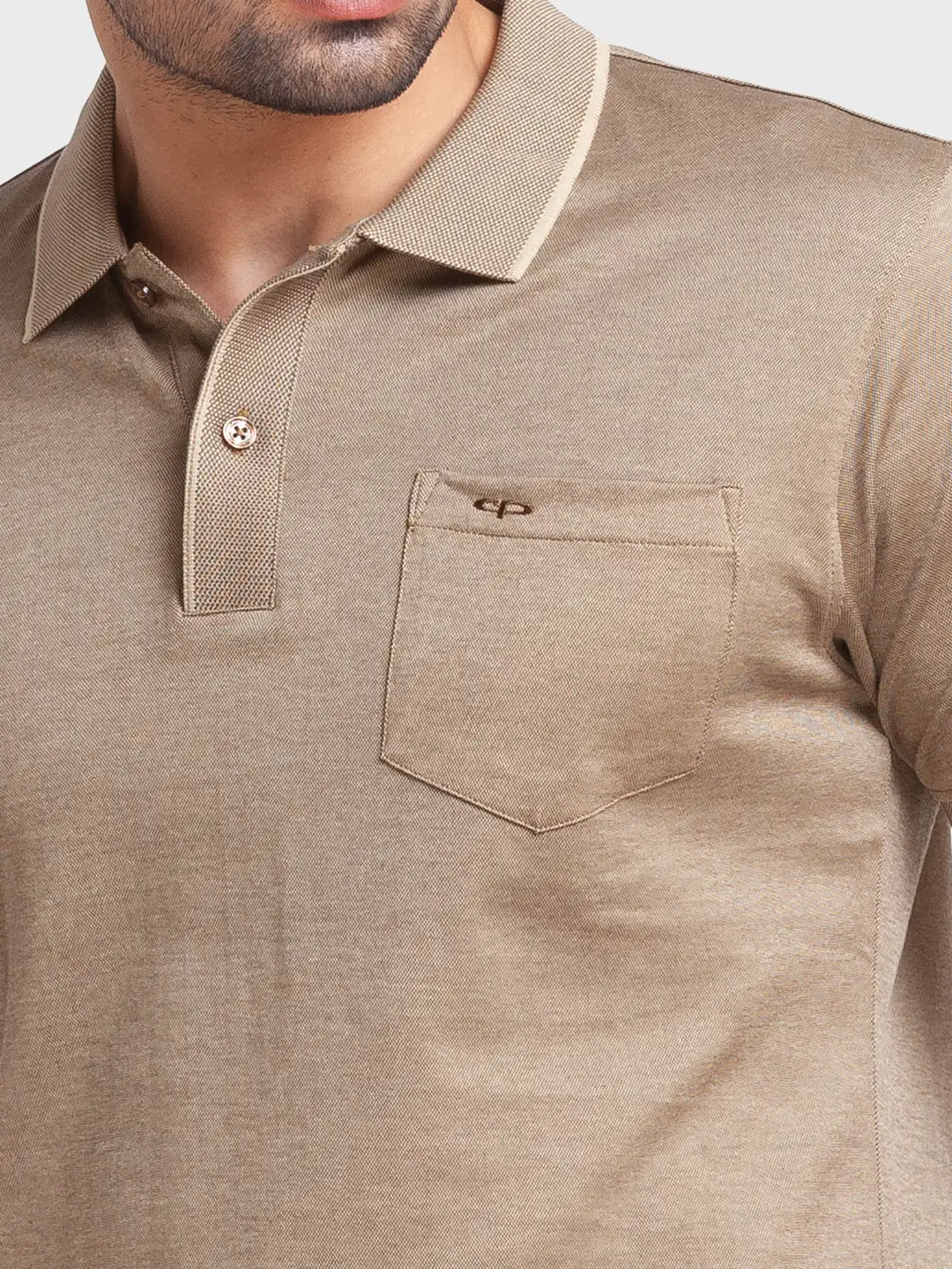 Men Brown Tailored Fit Solid Cotton Half Sleeve T-Shirt - Image 6