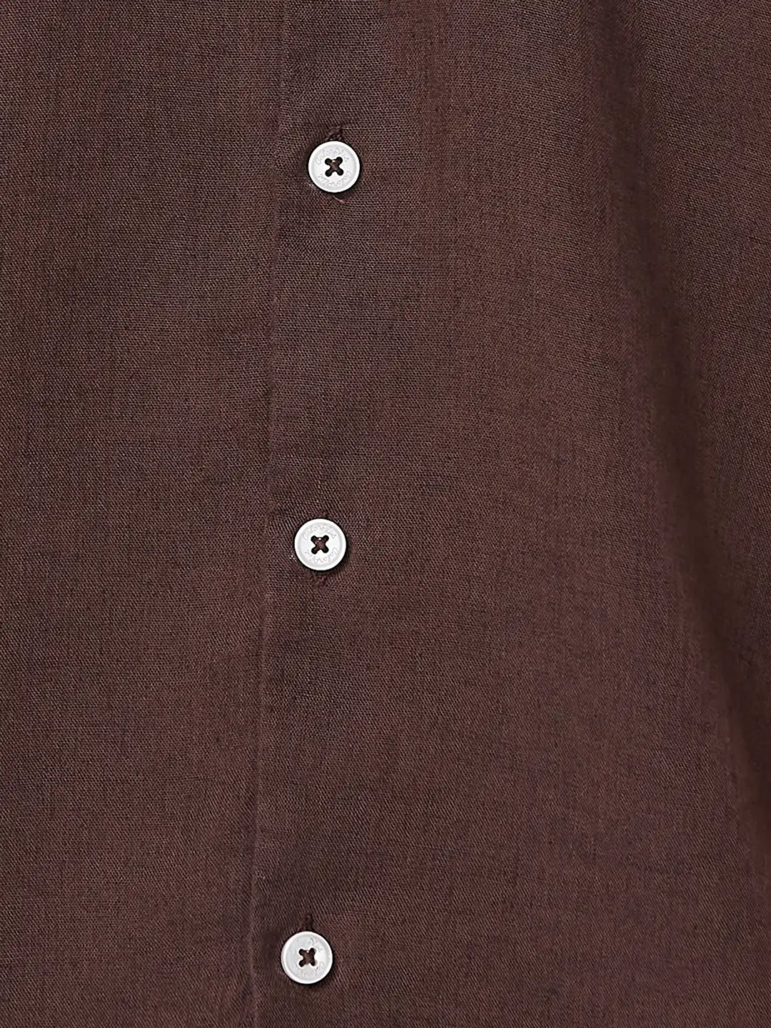 Men Brown Tailored Fit Solid Piece Dyed Linen Blend Full Sleeve Shirts - Image 7