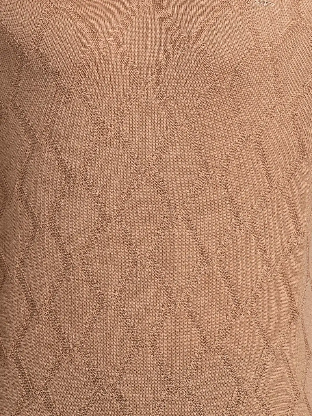 Men Brown Tailored Fit Structure Acrylic Merino Blend Full Sleeve V Neck Collar Sweaters - Image 3