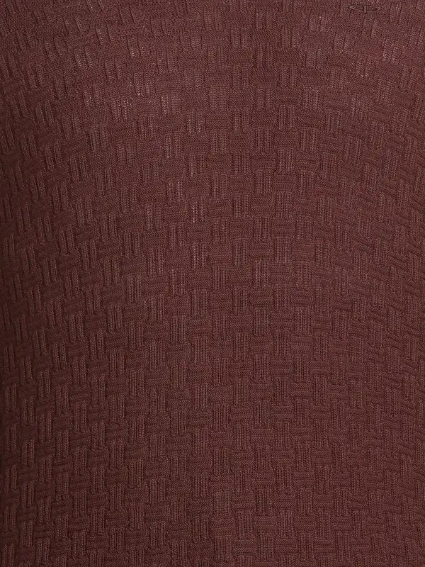 Men Brown Tailored Fit Structure Acrylic Merino Blend Full Sleeve V Neck Collar Sweaters - Image 7