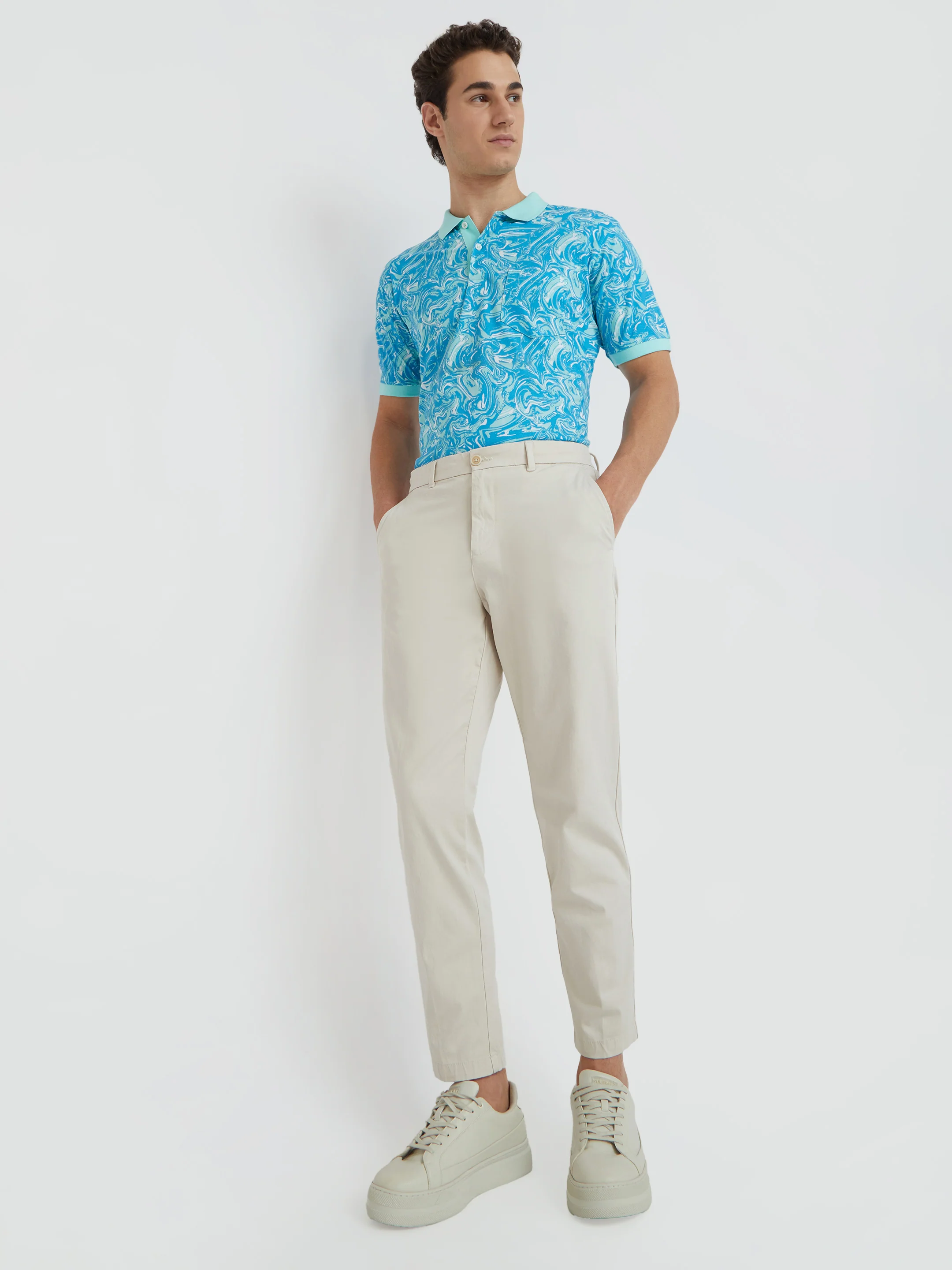 Men Fawn Carrot Fit Solid Cotton Blend Trouser - Image 5