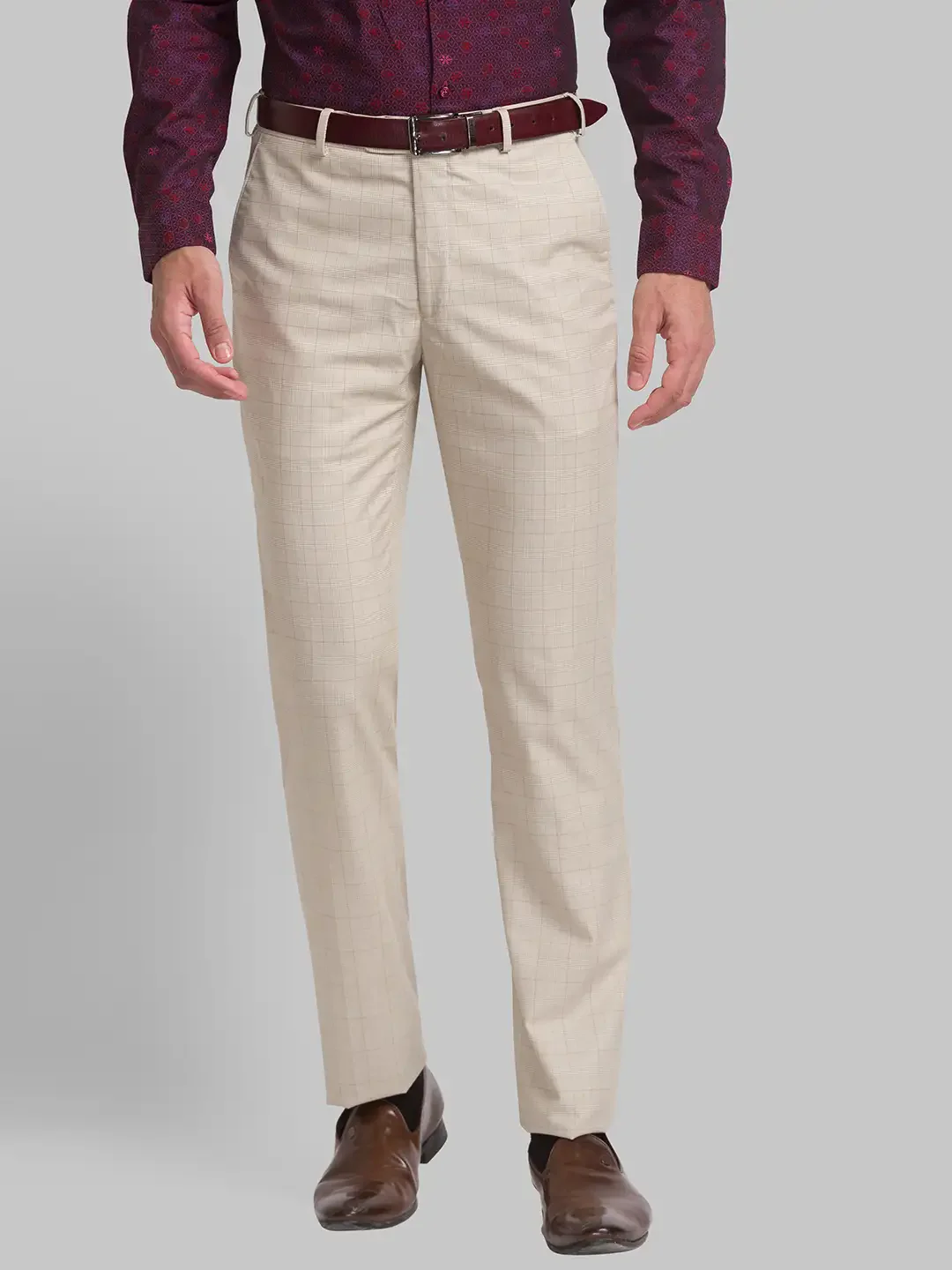 Men Fawn Contemporary Fit Checks Polyester Blend Trouser