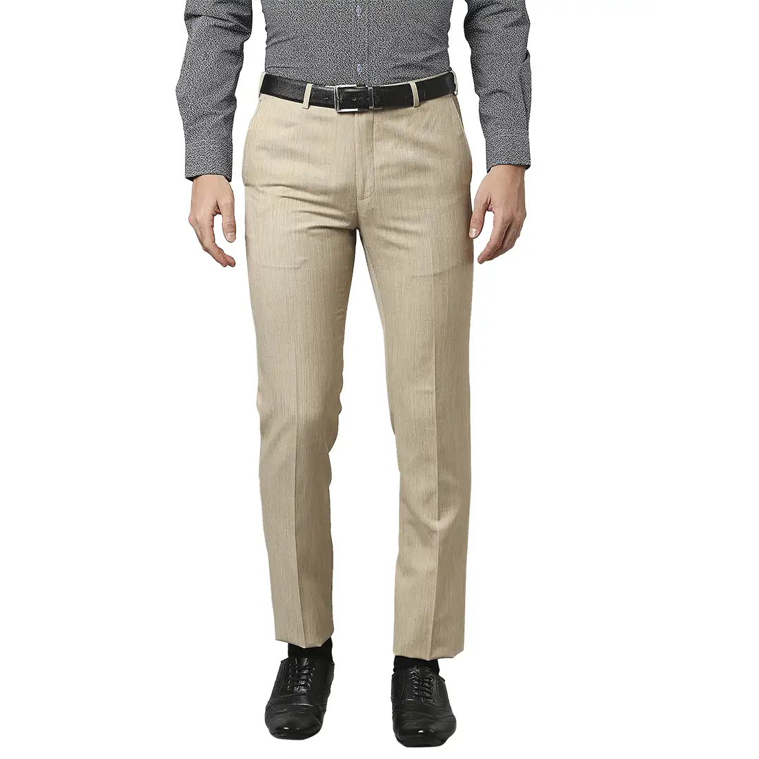 Men Fawn Contemporary Fit Solid Polyester Blend Trouser