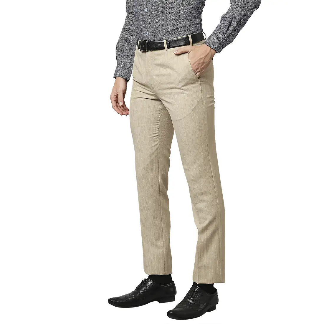Men Fawn Contemporary Fit Solid Polyester Blend Trouser - Image 3