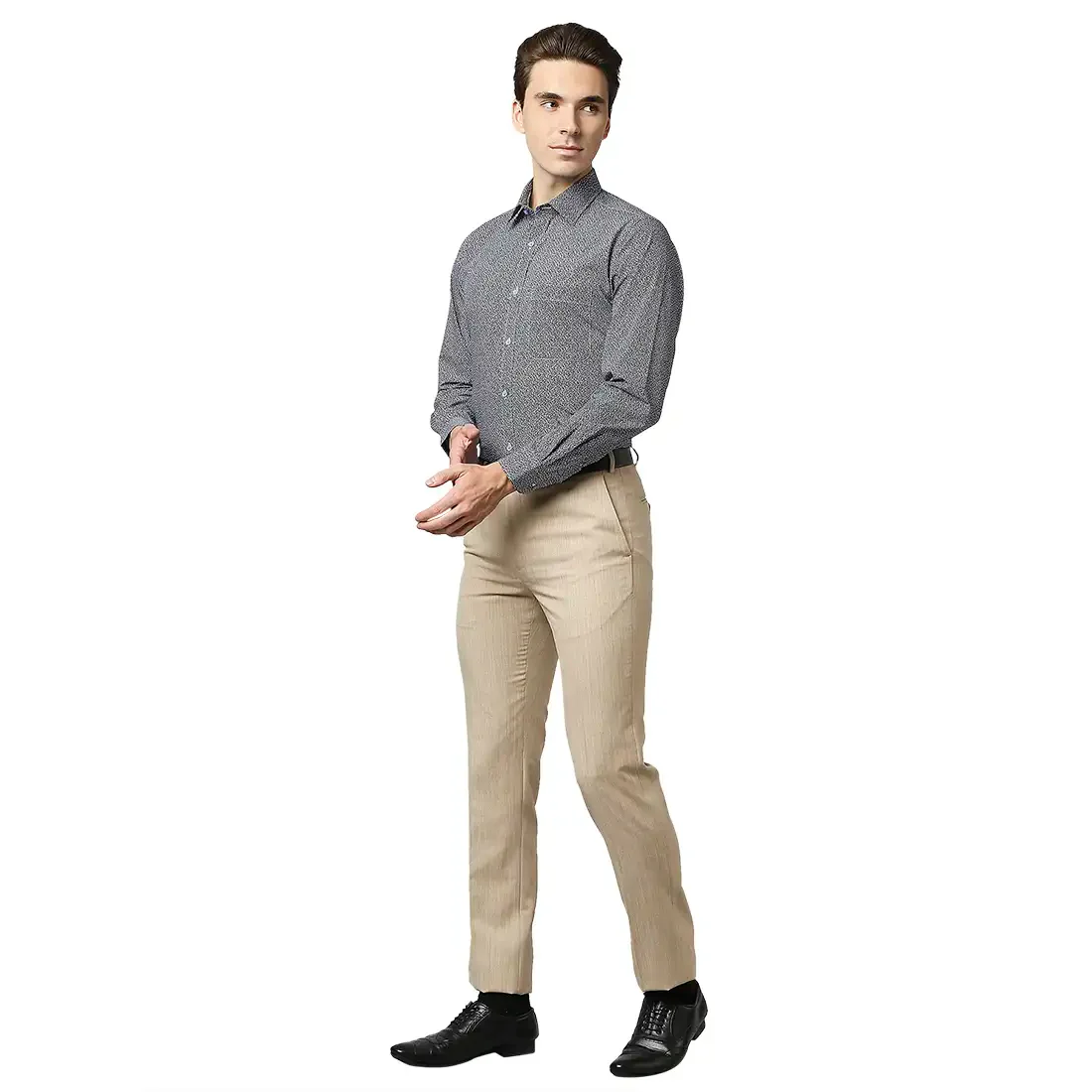 Men Fawn Contemporary Fit Solid Polyester Blend Trouser - Image 5