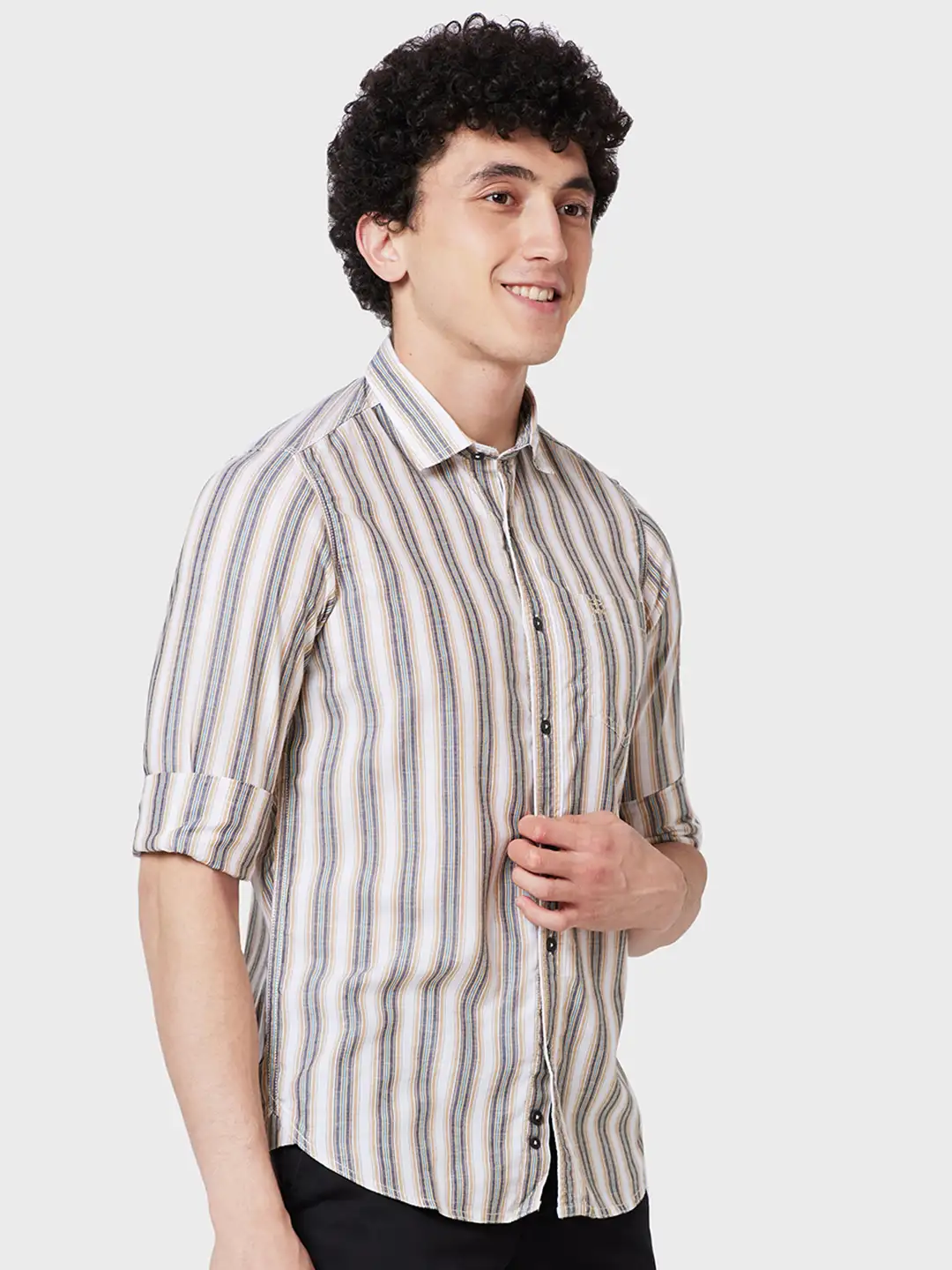 Colorplus Men Brown Striped Contemporary Fit Tencel Blend Casual Shirt - Image 2