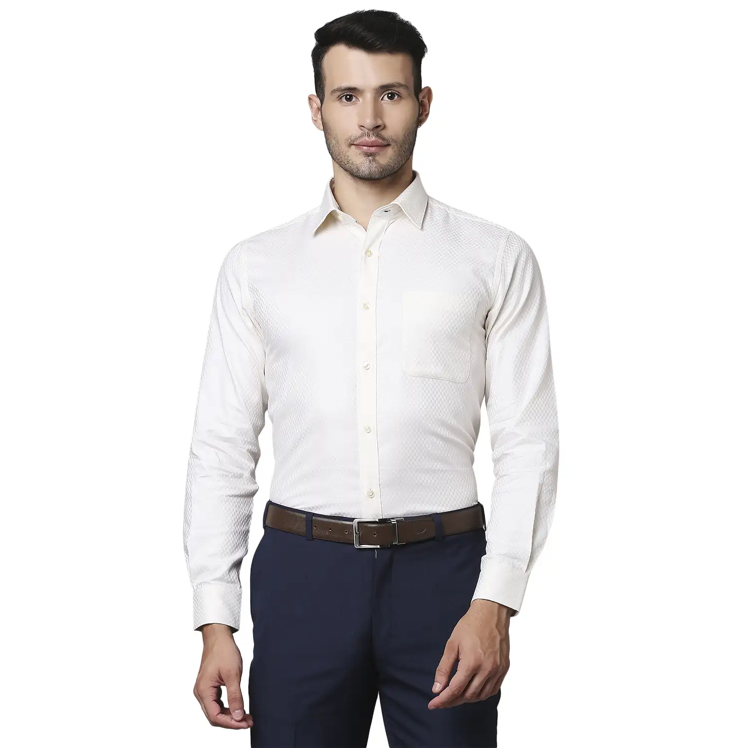 Men Fawn Contemporary Fit Structure Cotton Cut Collar Shirts