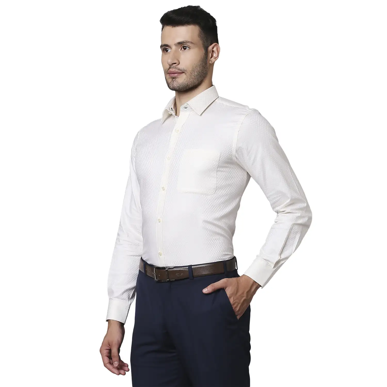 Men Fawn Contemporary Fit Structure Cotton Cut Collar Shirts - Image 3