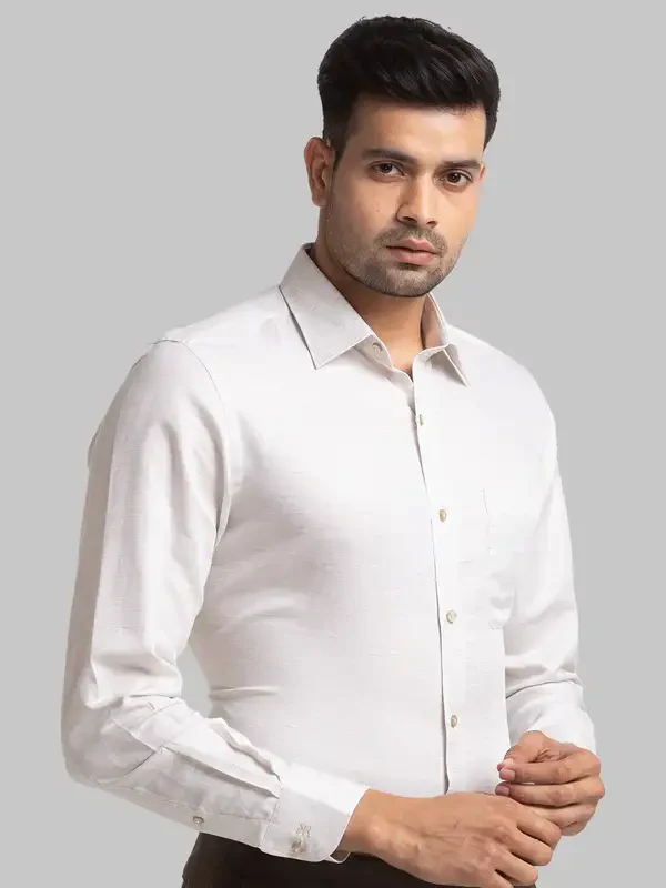 Men Fawn Contemporary Fit Structure Linen Cotton Blend Shirts - Image 2