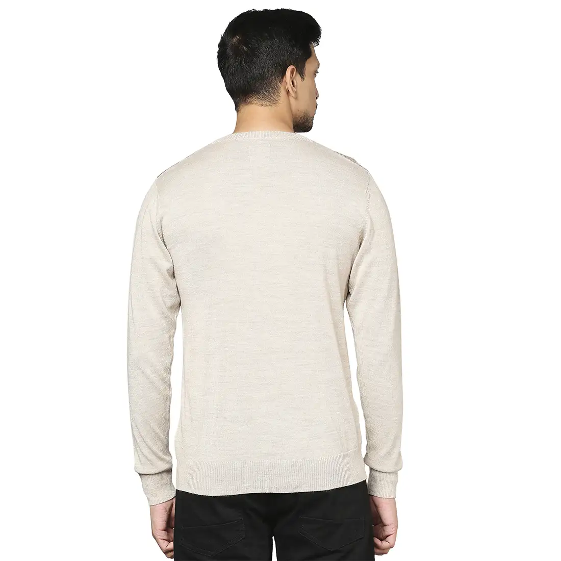 Men Fawn Intarsia Wool Blend Full Sleeve V Neck Collar Sweaters - Image 4