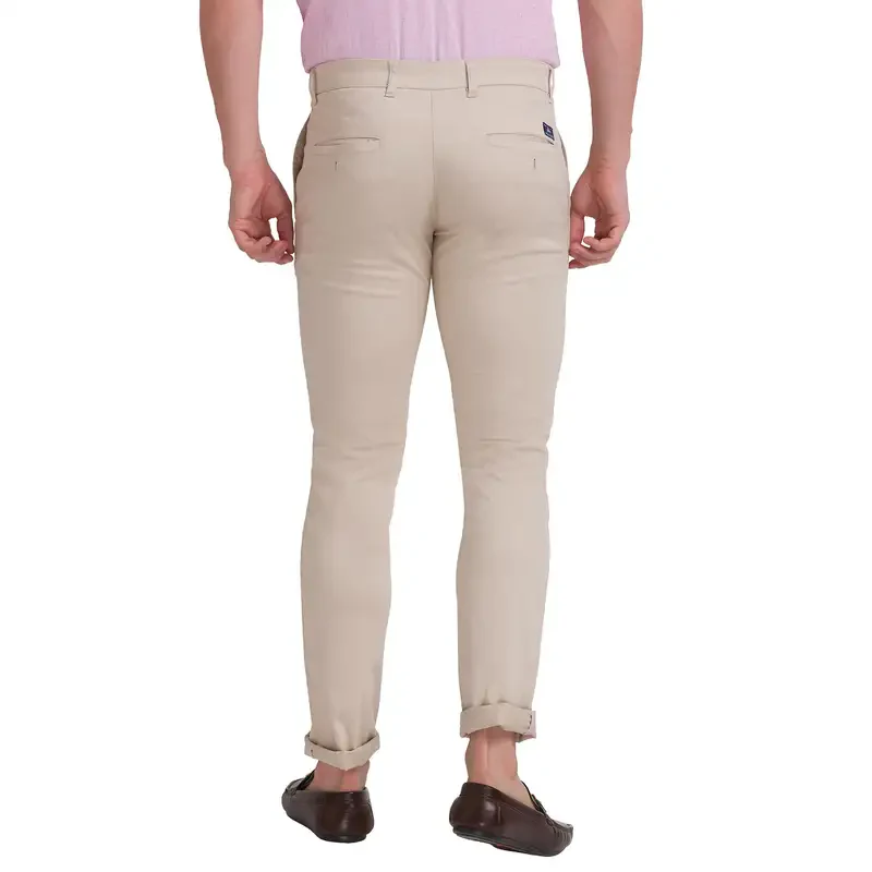 Men Fawn Low Rise Tapered Fit Solid Cotton Blend Trouser - Image 4