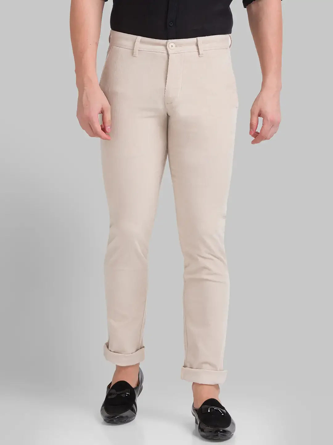 Men Fawn Lrt Fit Solid Cotton Blend Trouser