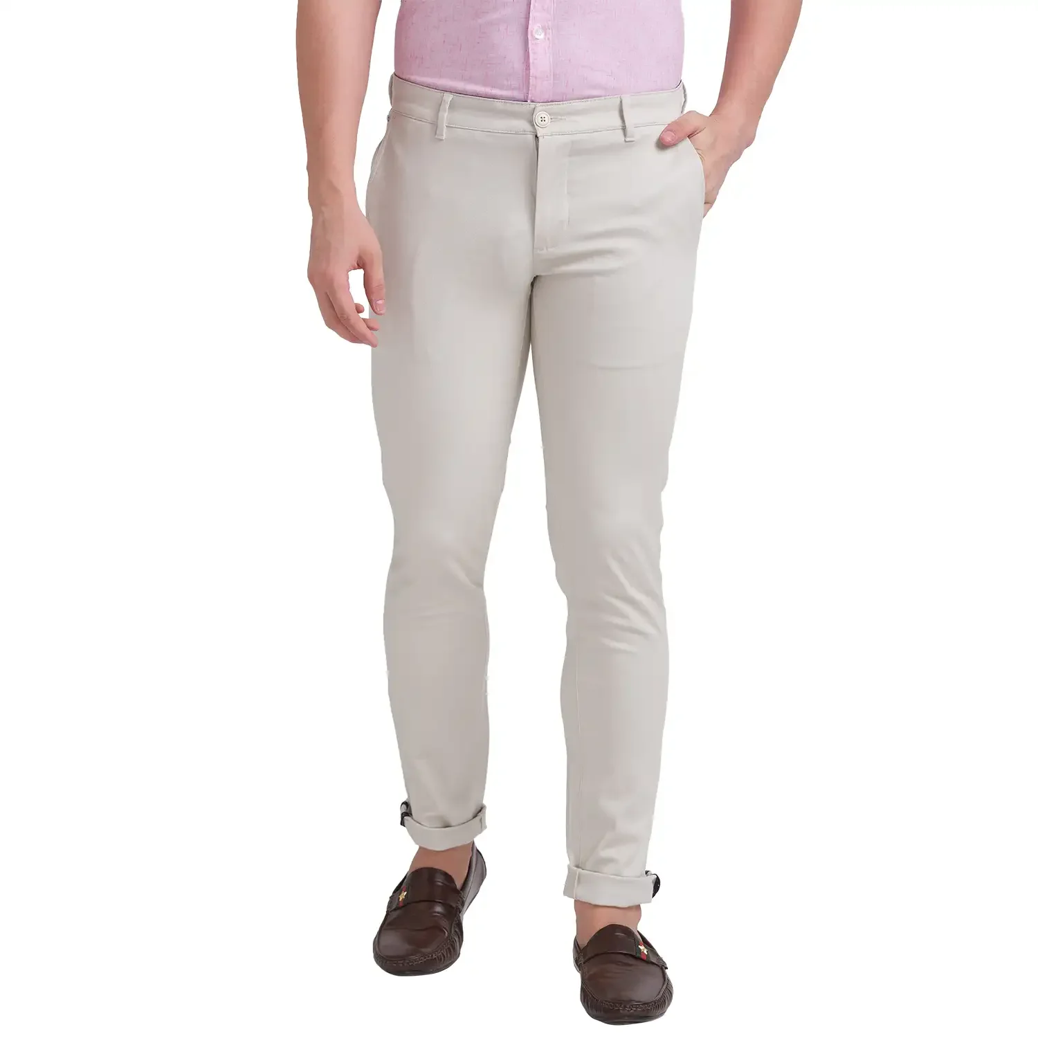 Men Fawn Lrt Fit Solid Cotton Blend Trouser