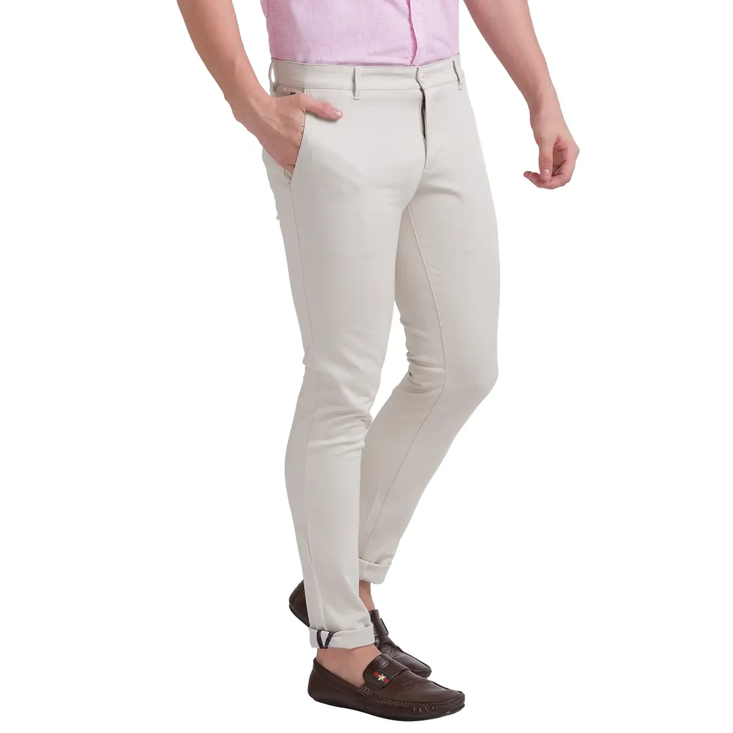 Men Fawn Lrt Fit Solid Cotton Blend Trouser - Image 2