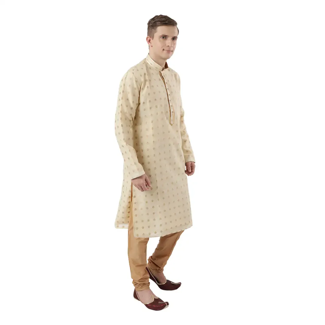 Men Fawn Polyester Blend Kurta - Image 2
