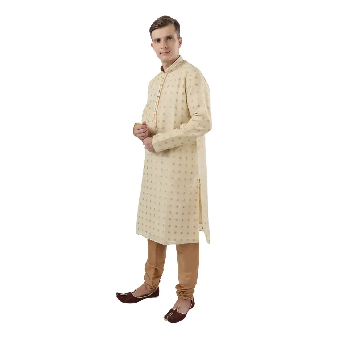 Men Fawn Polyester Blend Kurta - Image 3