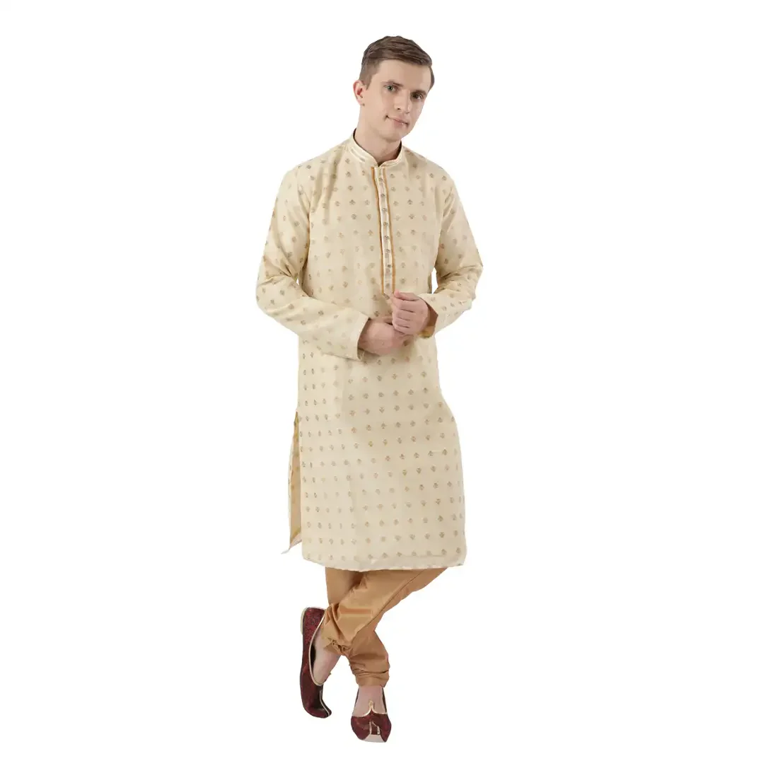 Men Fawn Polyester Blend Kurta - Image 5