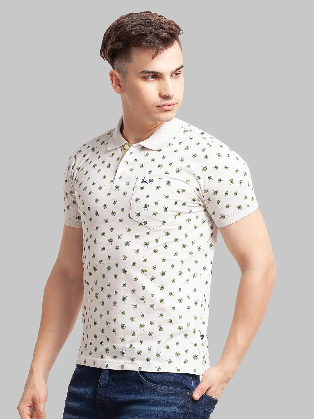 Men Fawn Regular Fit Print Cotton Round Neck Collar Polo T-Shirt - Image 3