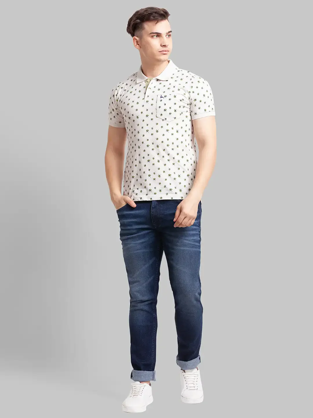 Men Fawn Regular Fit Print Cotton Round Neck Collar Polo T-Shirt - Image 5