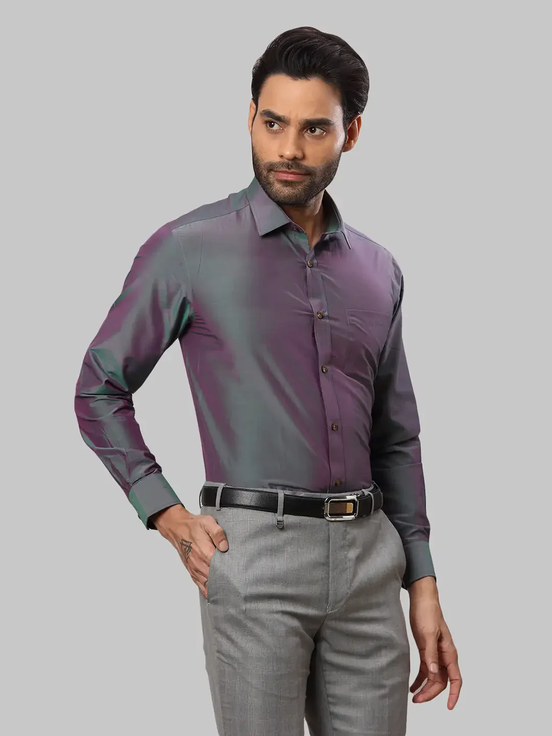 Men Fawn Regular Fit Solid Cotton Blend Full Sleeve Shirts - Image 2