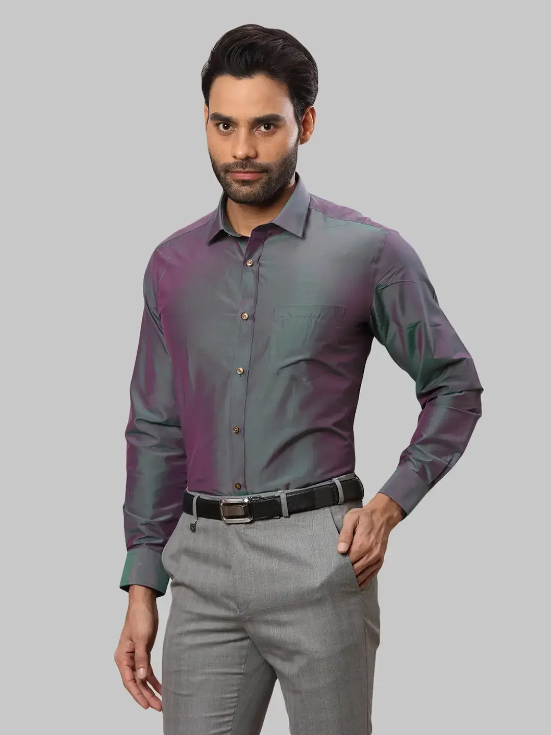 Men Fawn Regular Fit Solid Cotton Blend Full Sleeve Shirts - Image 3