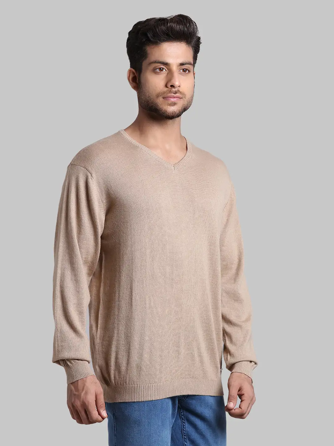 Men Fawn Regular Fit Solid Wool Blend Full Sleeve V Neck Collar Sweaters - Image 2