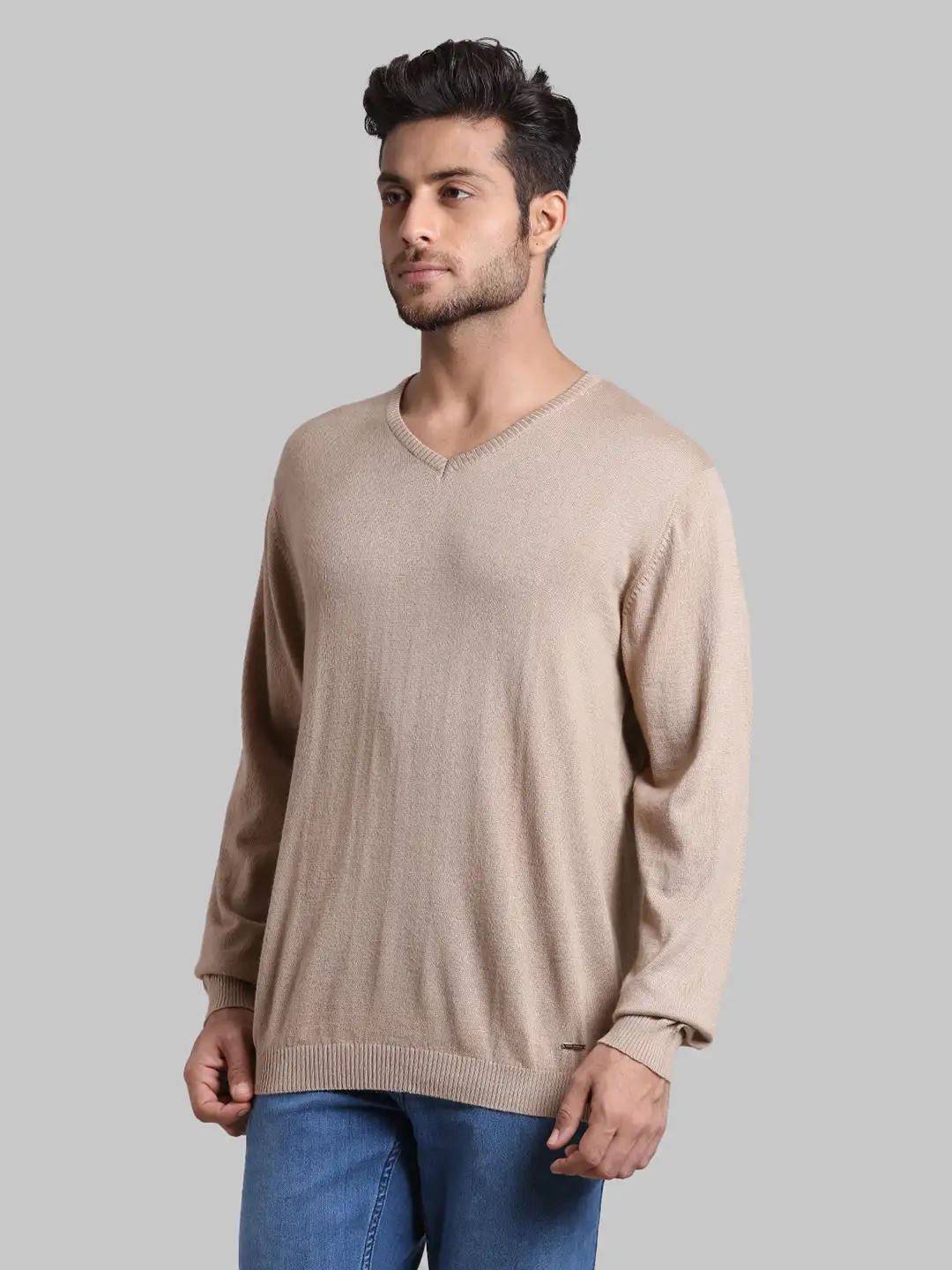 Men Fawn Regular Fit Solid Wool Blend Full Sleeve V Neck Collar Sweaters - Image 3