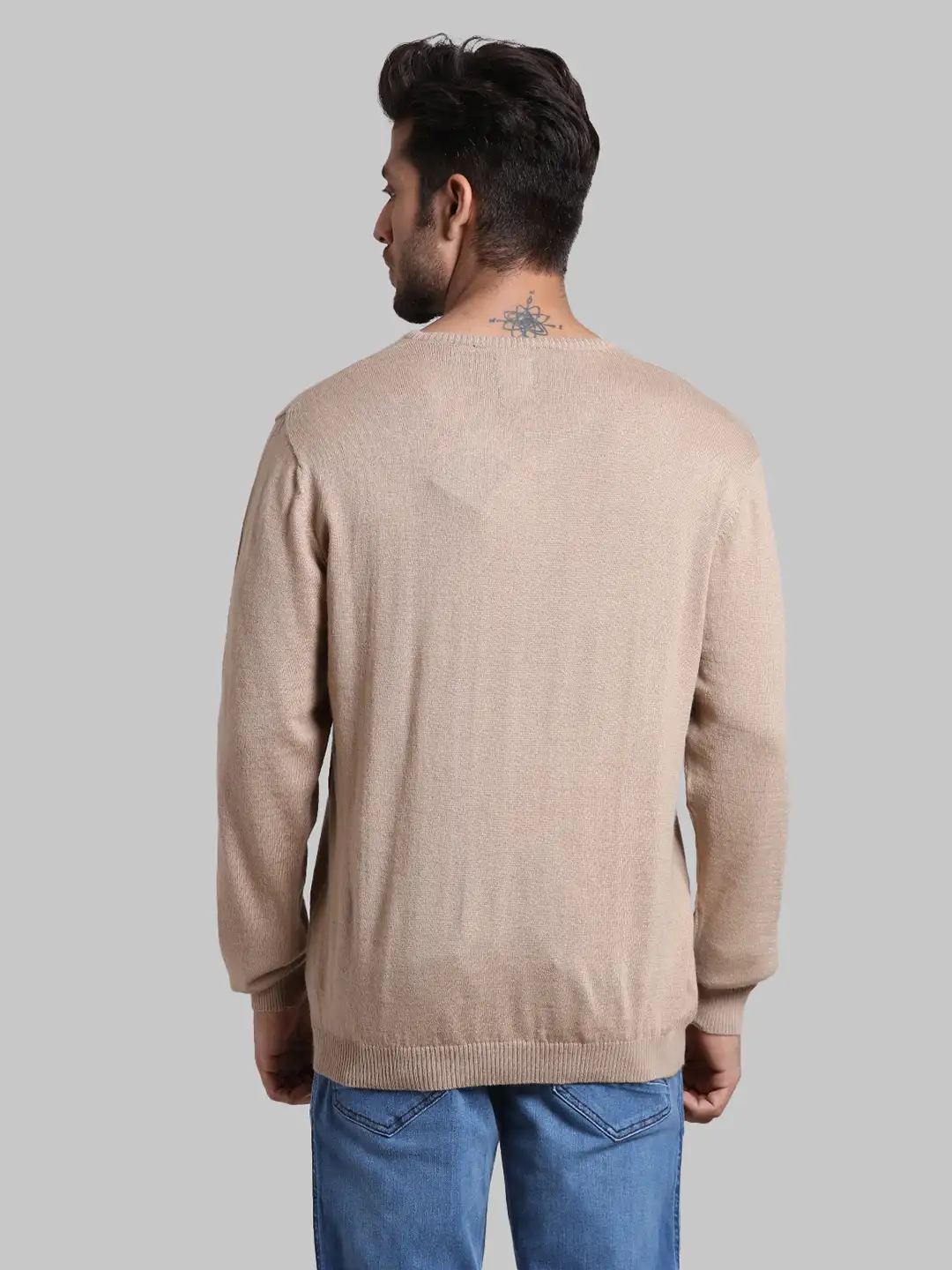 Men Fawn Regular Fit Solid Wool Blend Full Sleeve V Neck Collar Sweaters - Image 4
