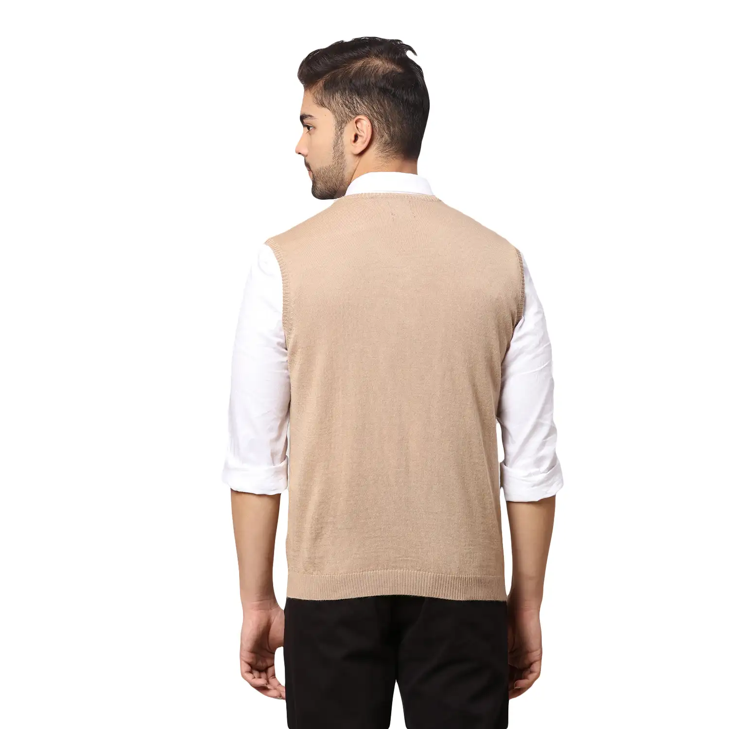 Men Fawn Regular Fit Solid Wool Blend Sleeveless V Neck Collar Sweaters - Image 4