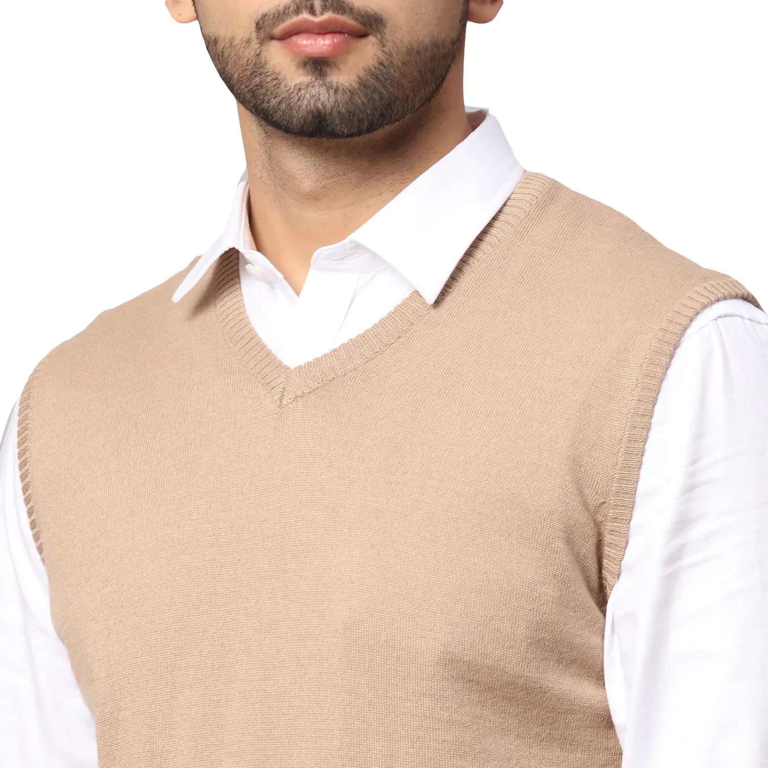Men Fawn Regular Fit Solid Wool Blend Sleeveless V Neck Collar Sweaters - Image 6