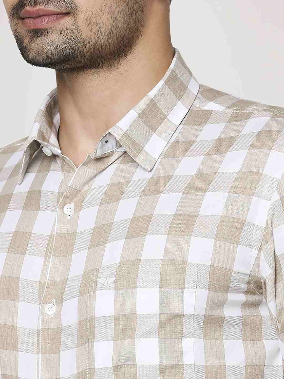 Men Fawn Slim Fit Checks Cotton Ainsley Collr Shirts - Image 2