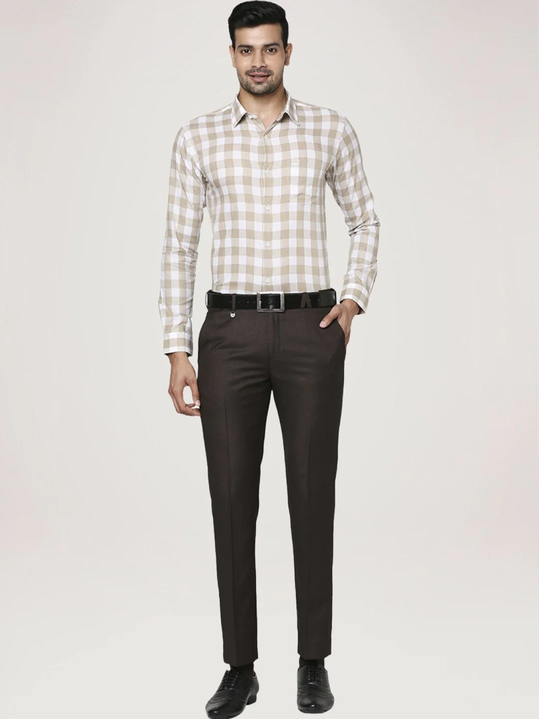 Men Fawn Slim Fit Checks Cotton Ainsley Collr Shirts - Image 3
