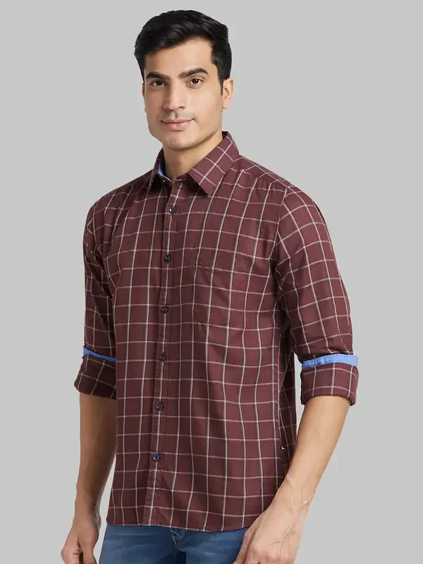 Parx Men Brown Checks Slim Fit Cotton Casual Shirt - Image 3