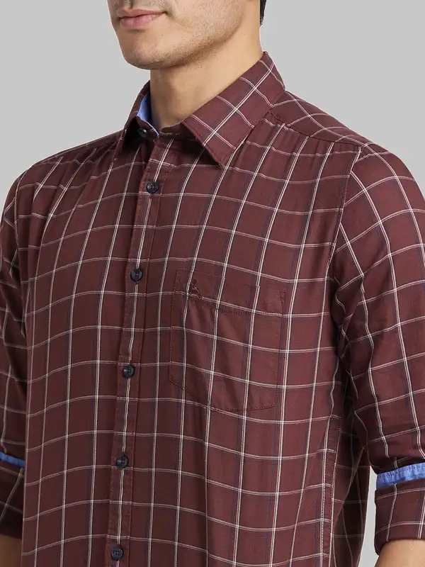 Parx Men Brown Checks Slim Fit Cotton Casual Shirt - Image 6