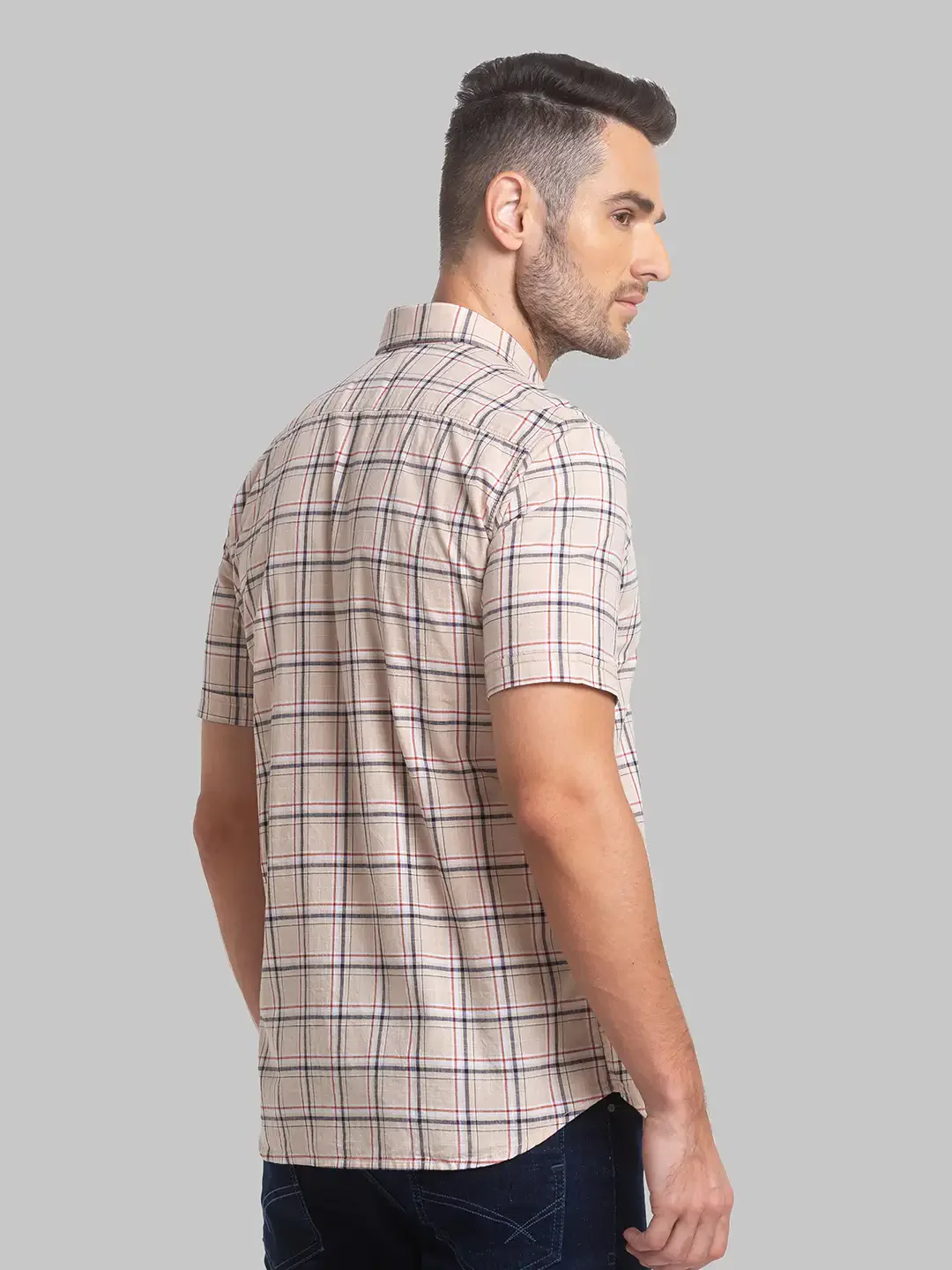 Men Fawn Slim Fit Checks Cotton Half Sleeve Shirts - Image 4